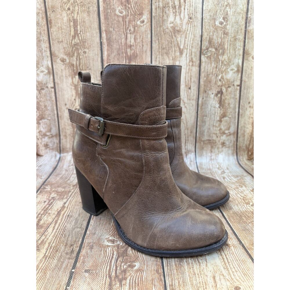 Lane Brayant Brown Leather Buckle Ankle Bootie Women's SIZE 8W made in Brazil